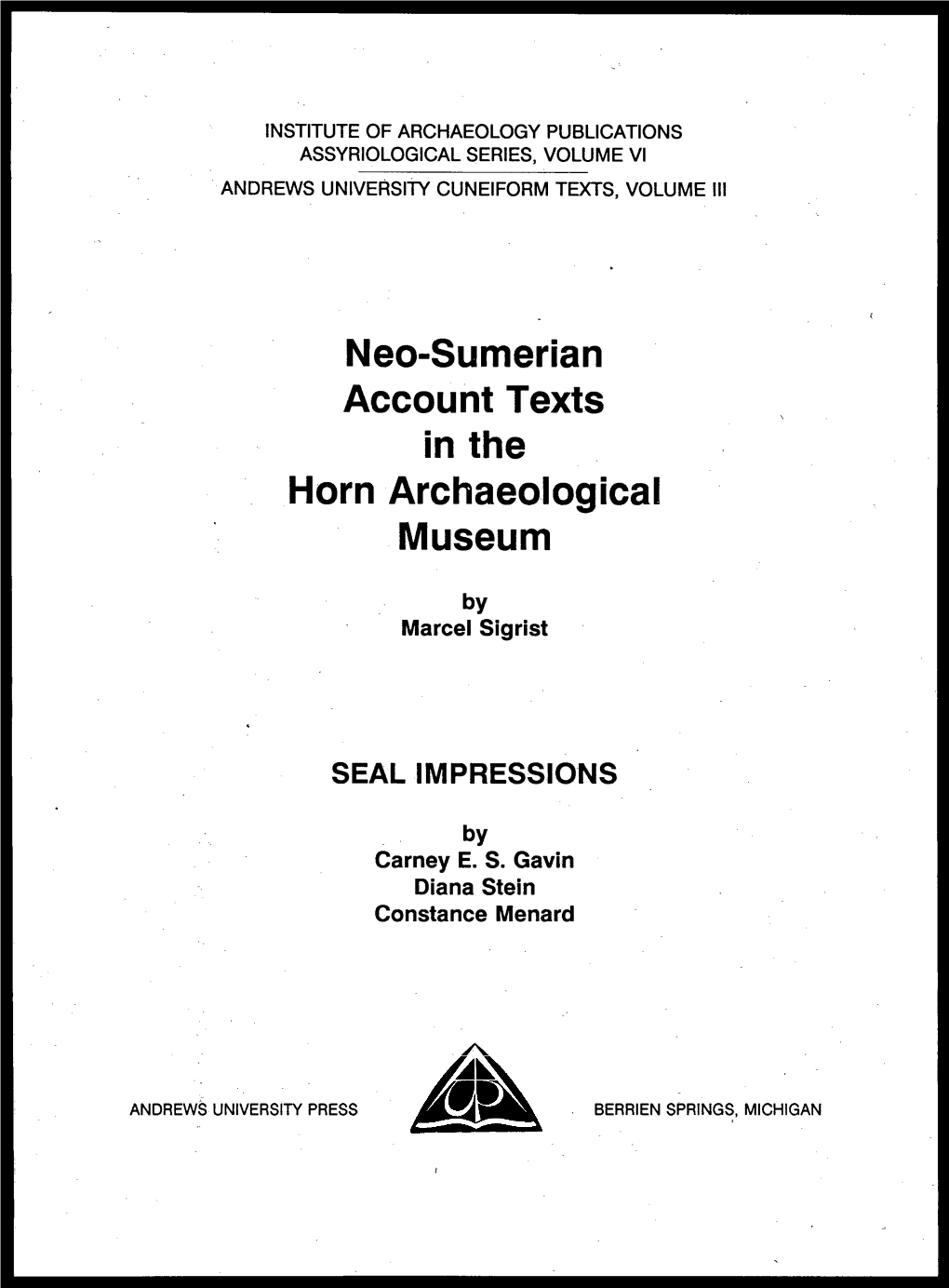 Neo-Sumerian Account Texts in the Horn Archaeological Museum