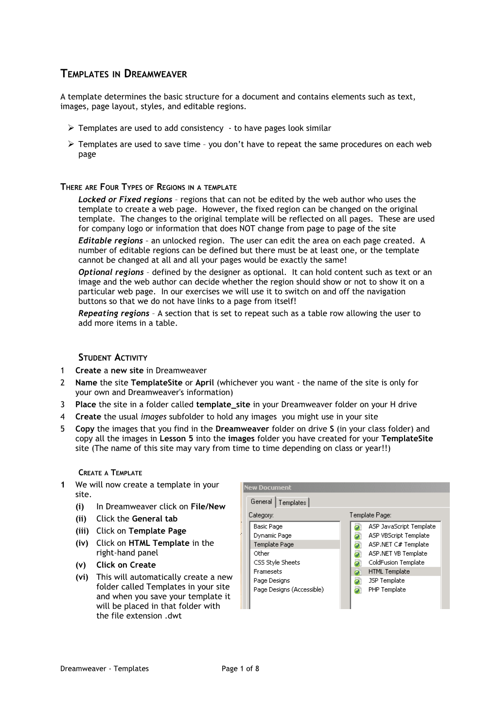 Templates in Dreamweaver