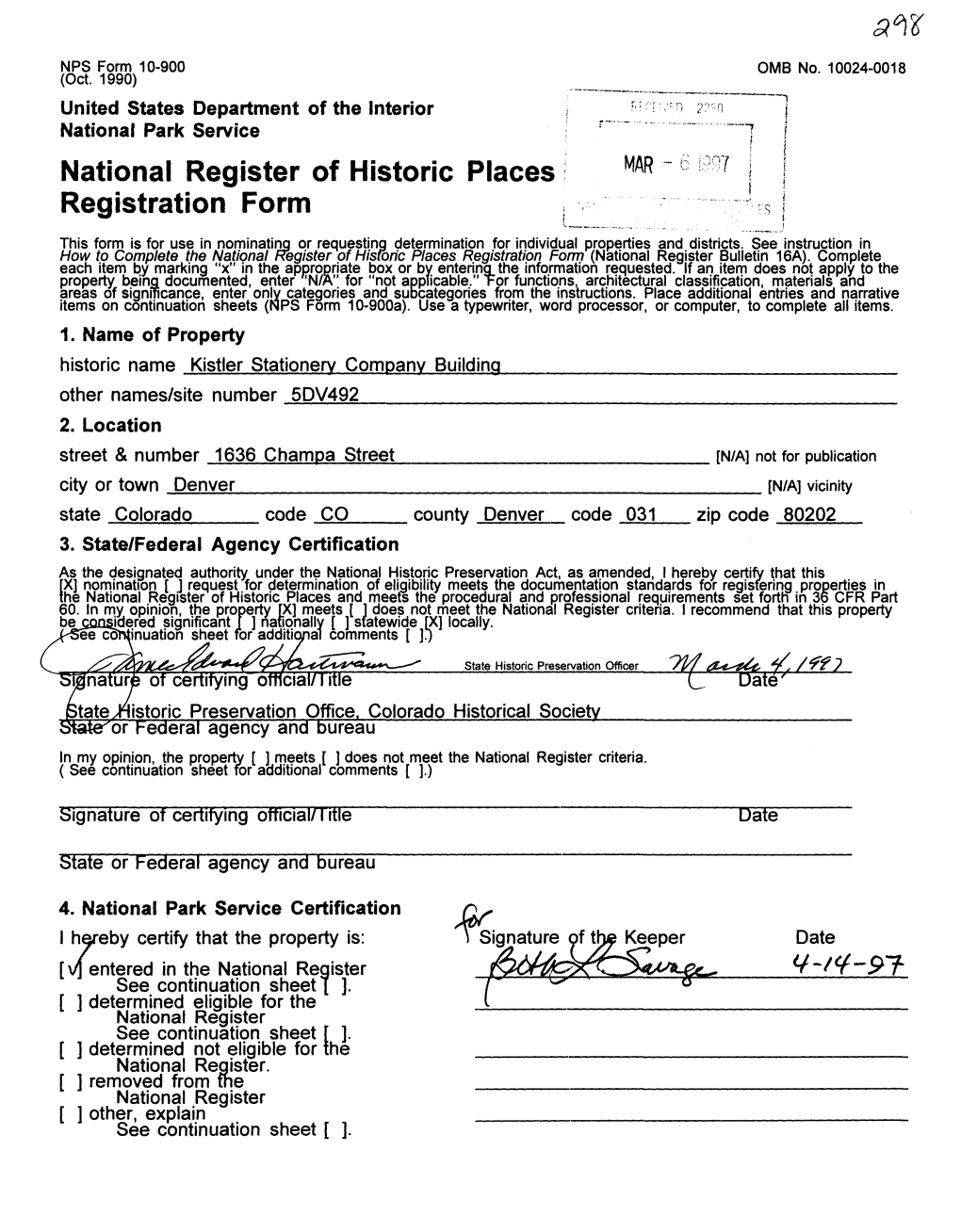 National Register of Historic Places Registration Form (National Register Bulletin 16A)