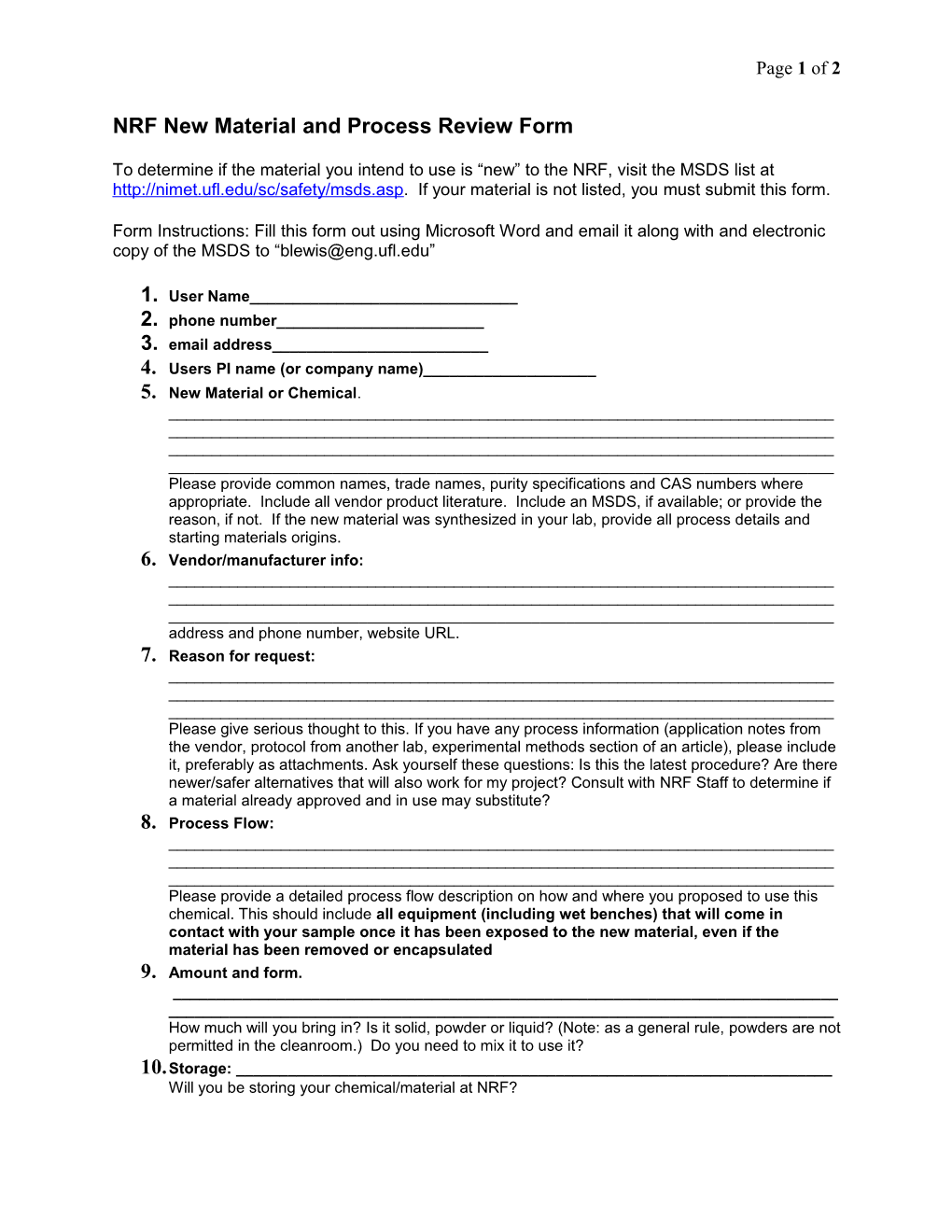 NRF New Material and Process Review Form