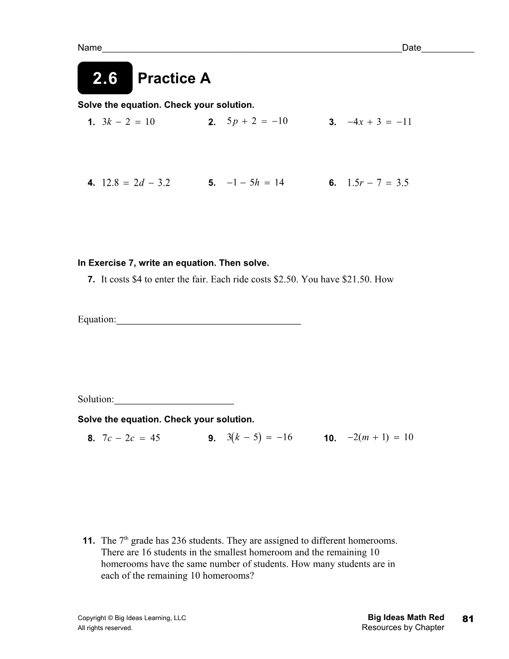 Solve the Equation. Check Your Solution