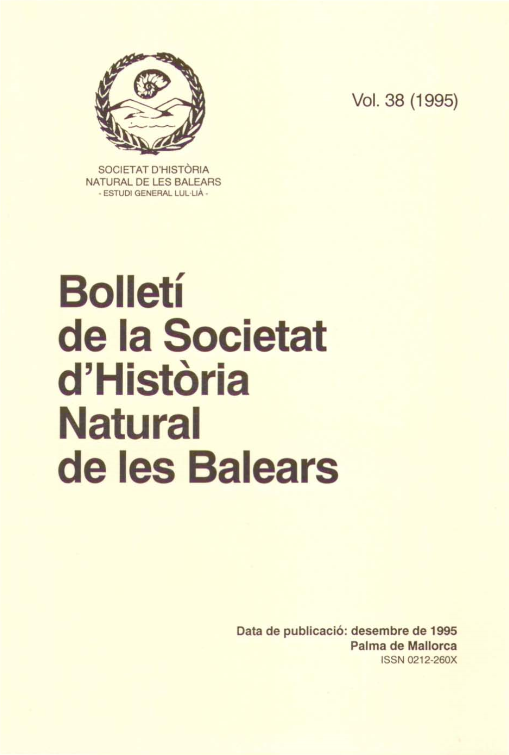 Bolletí De La Societat D'historia Natural De Les Balears