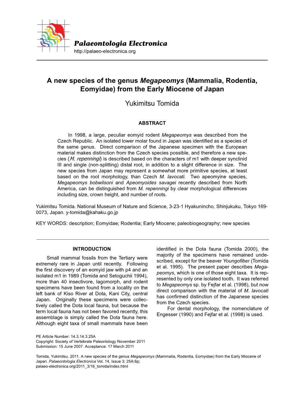 (Mammalia, Rodentia, Eomyidae) from the Early Miocene of Japan