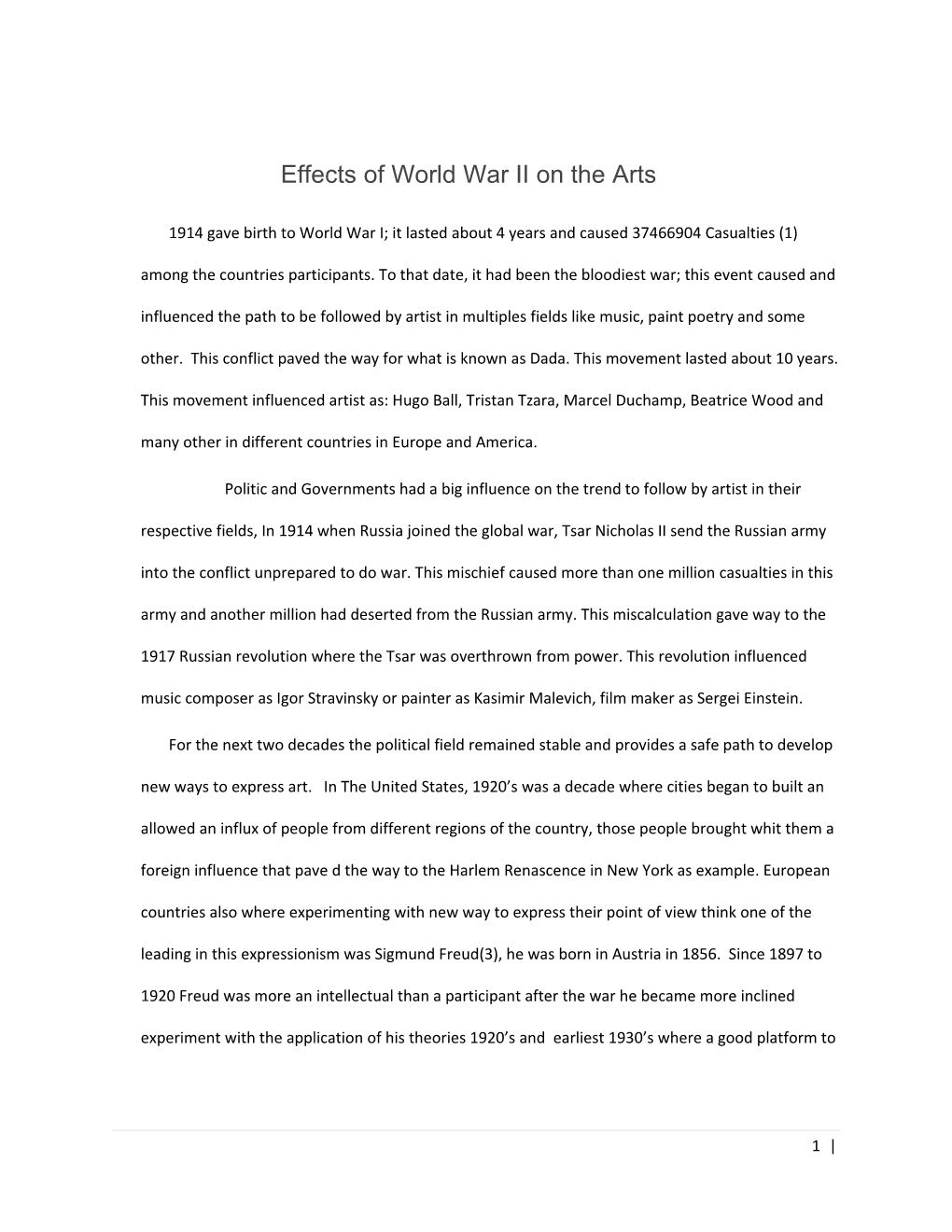 Effects of World War II on the Arts