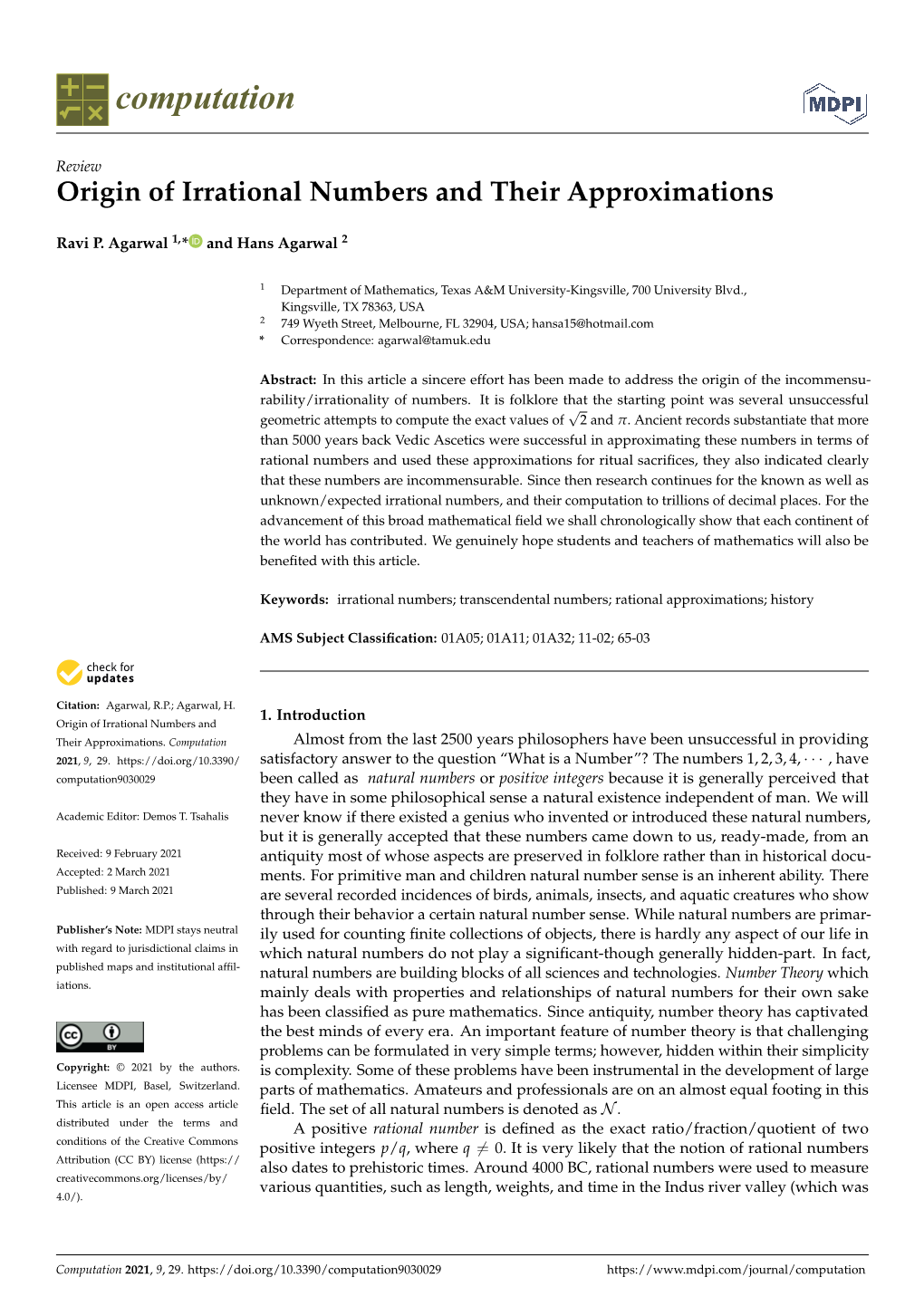 Origin of Irrational Numbers and Their Approximations