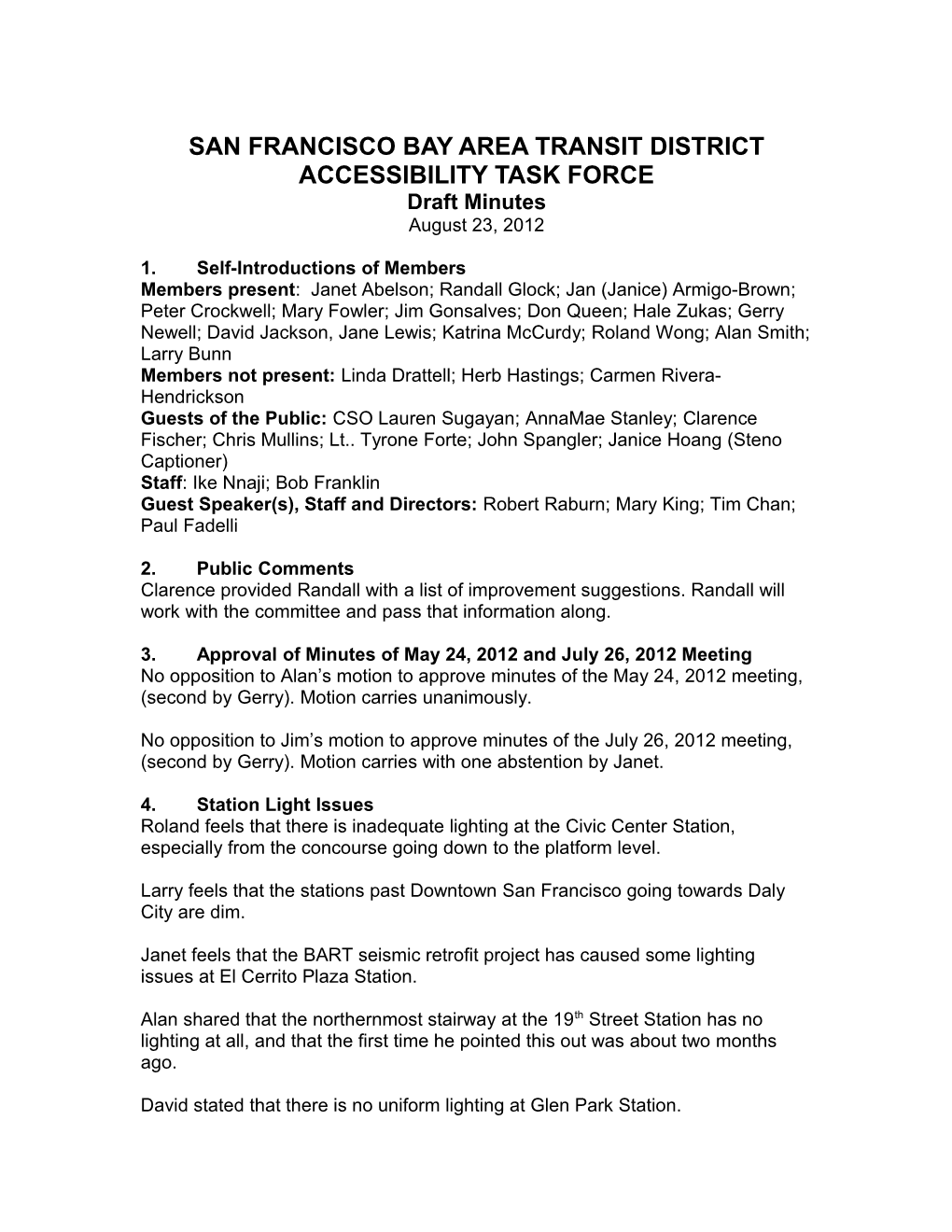 San Francisco Bay Area Transit District Accessibility Task Force