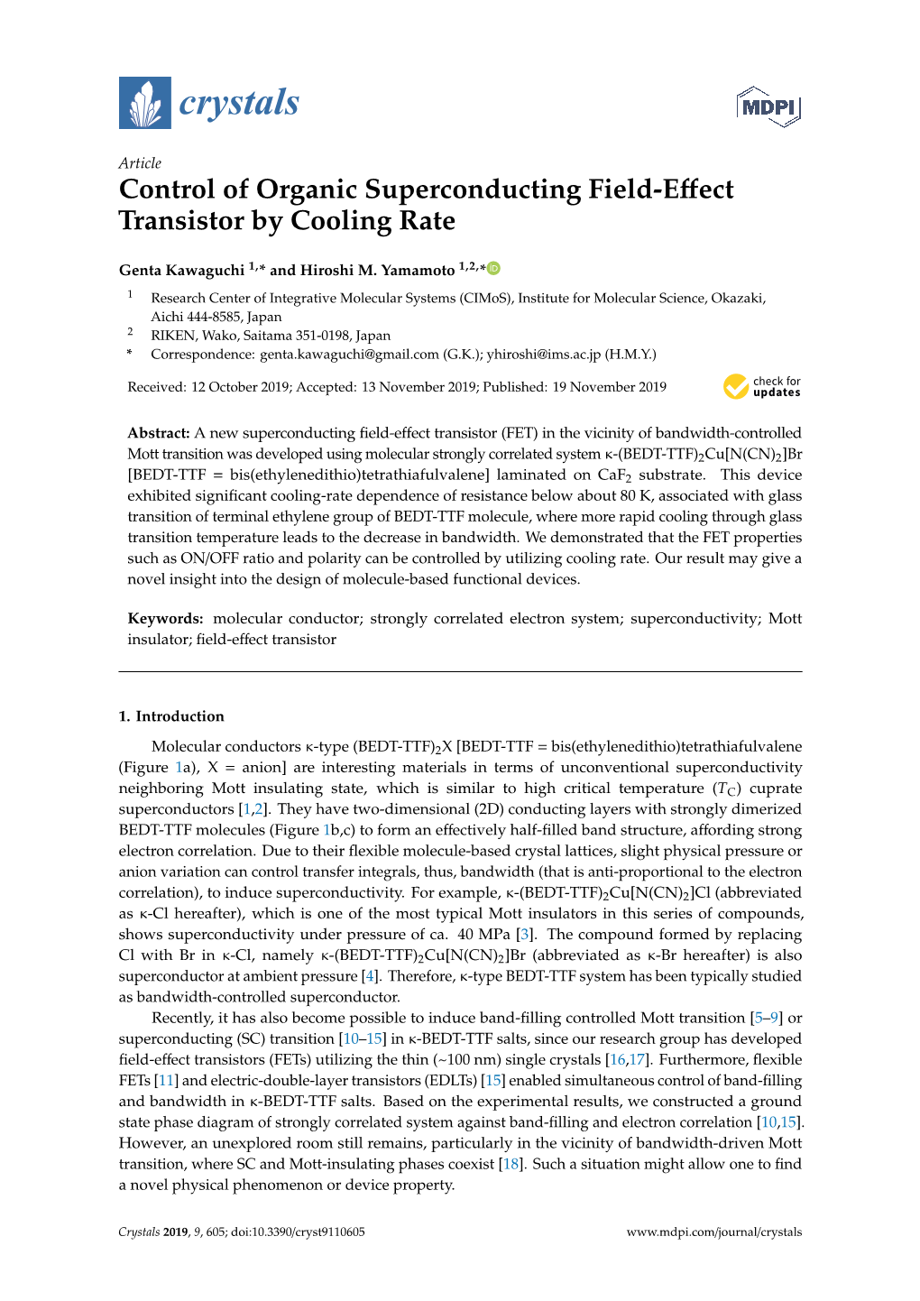 Control of Organic Superconducting Field-Effect Transistor by Cooling