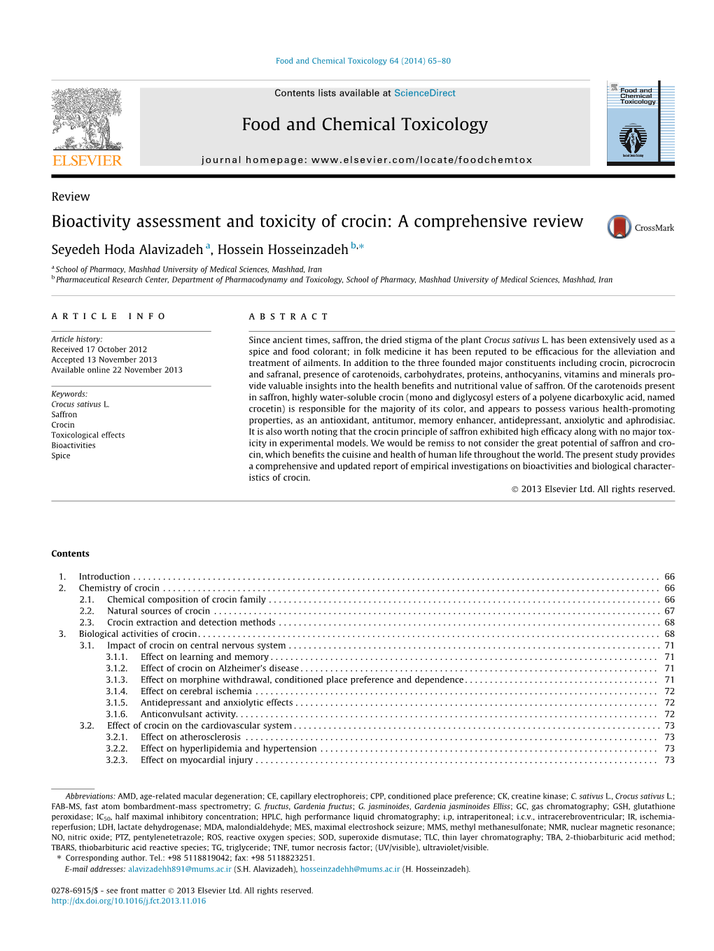 Bioactivity Assessment and Toxicity of Crocin: a Comprehensive