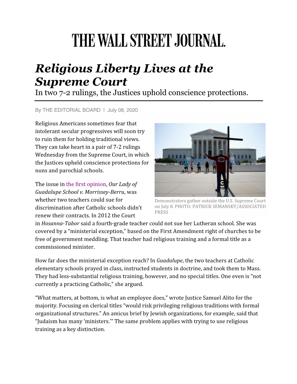Religious Liberty Lives at the Supreme Court in Two 7-2 Rulings, the Justices Uphold Conscience Protections