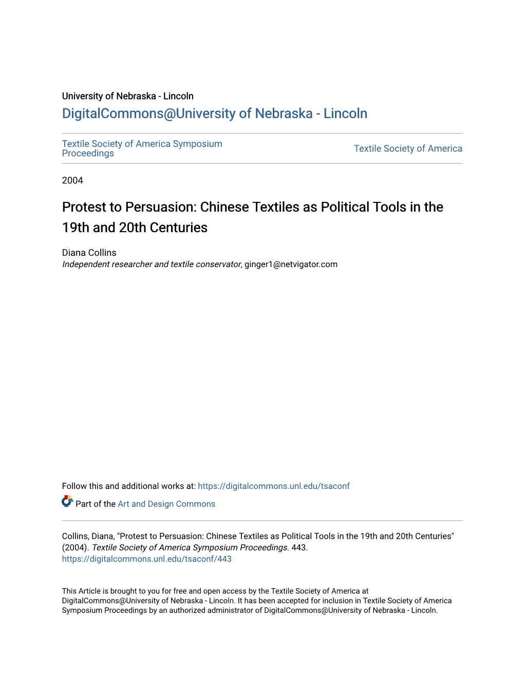 Protest to Persuasion: Chinese Textiles As Political Tools in the 19Th and 20Th Centuries