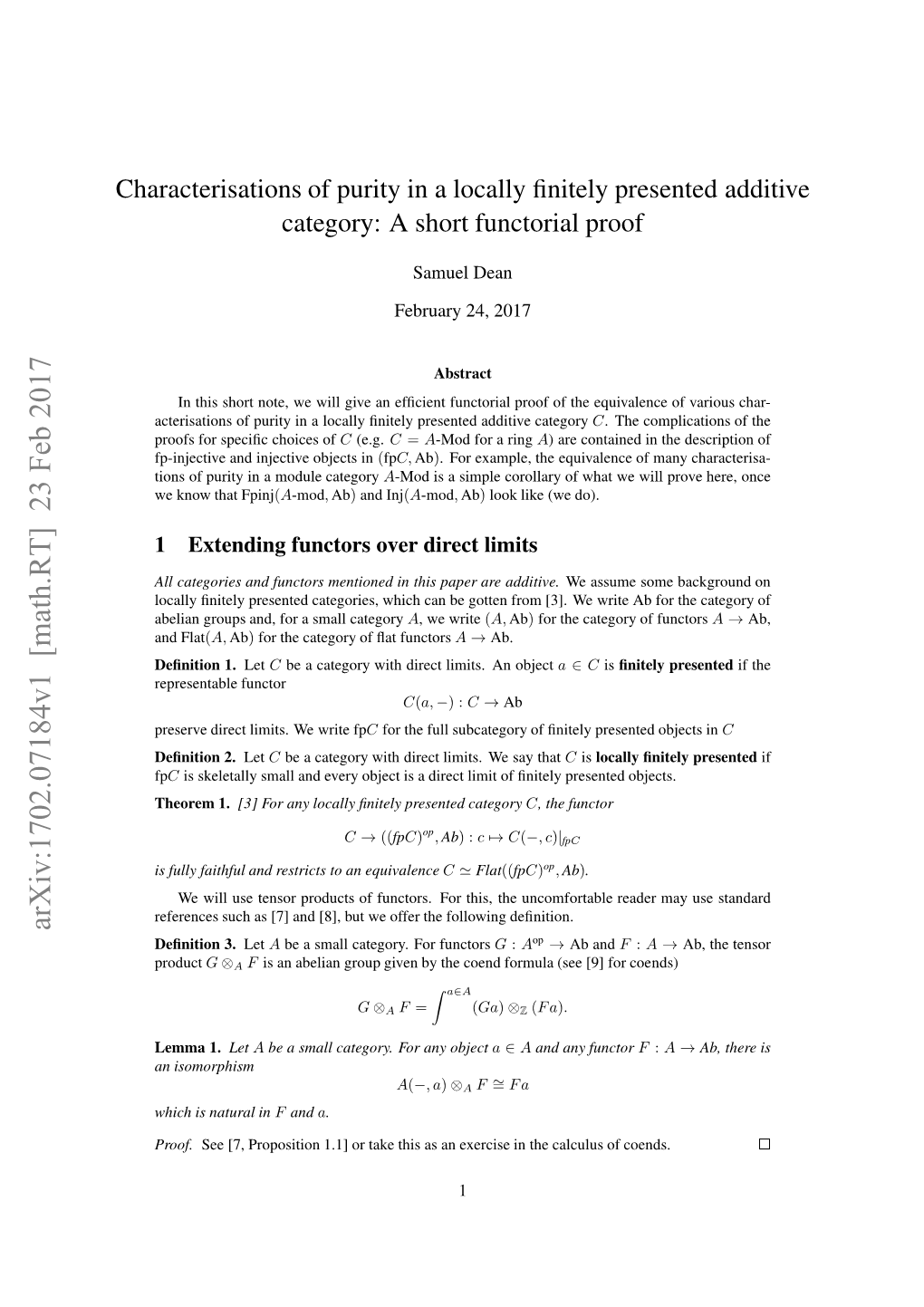 Characterisations of Purity in a Locally Finitely Presented Additive Category