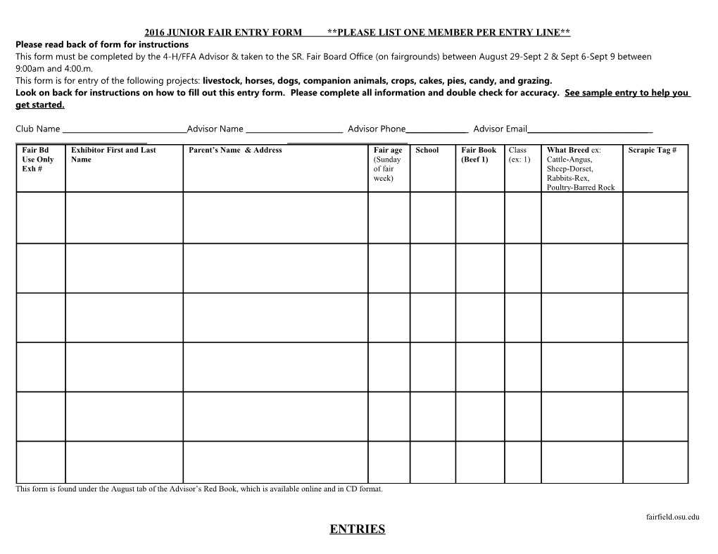 2005 Junior Fair Entry Form