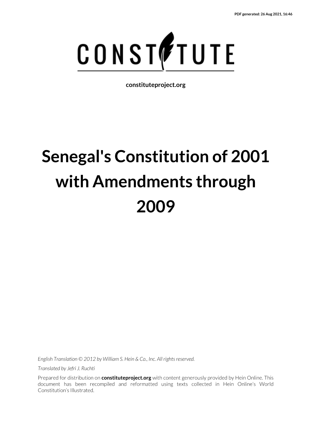 Senegal's Constitution of 2001 with Amendments Through 2009