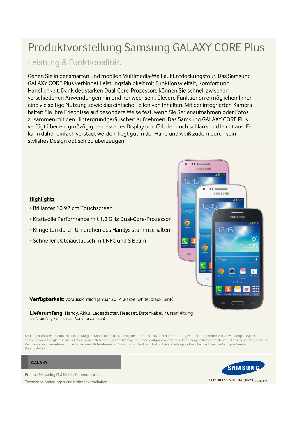 Produktvorstellung Samsung GALAXY CORE Plus Leistung & Funktionalität