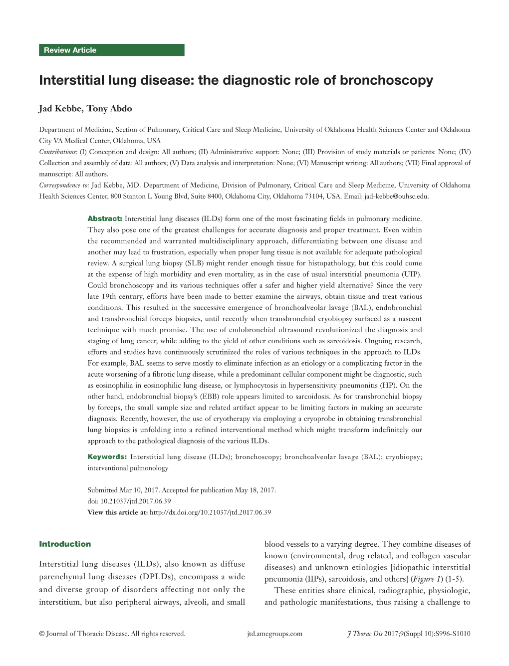 Interstitial Lung Disease: the Diagnostic Role of Bronchoscopy