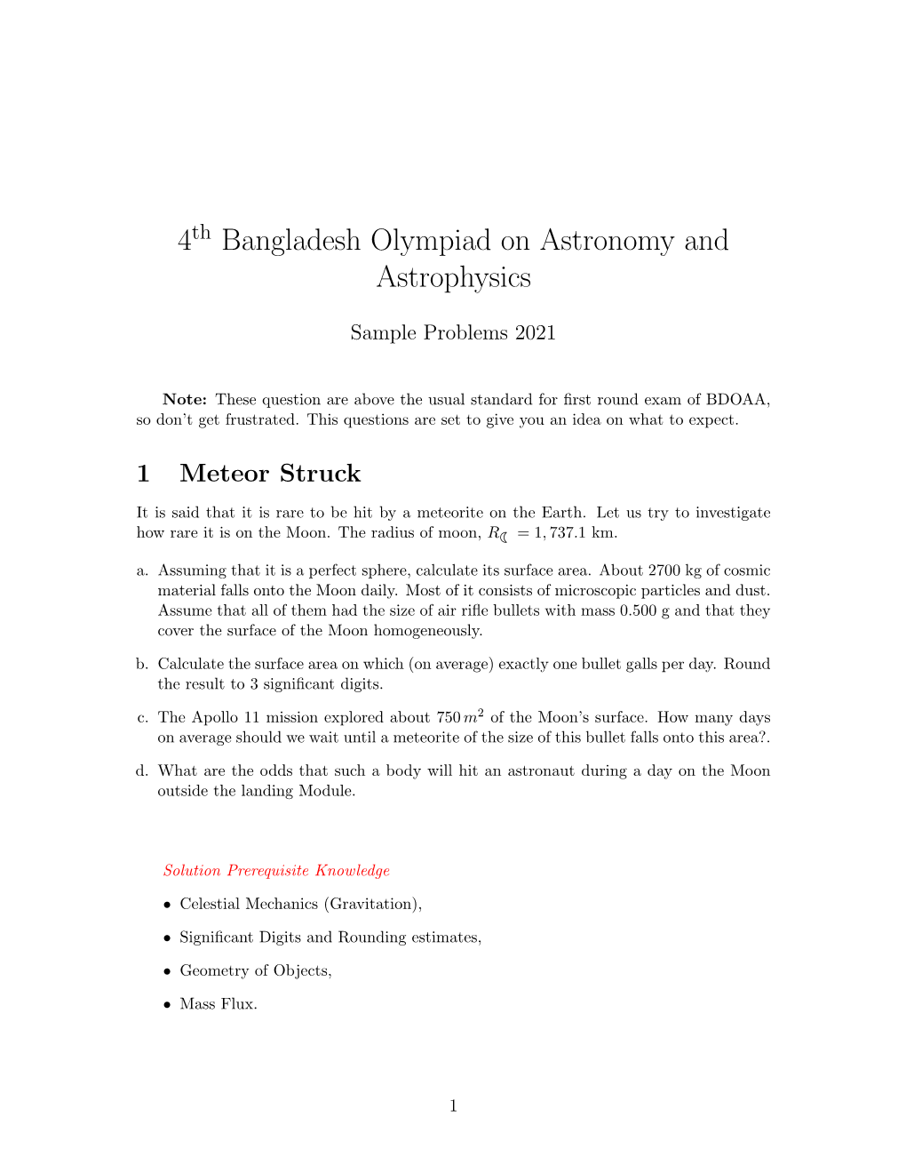 4 Bangladesh Olympiad on Astronomy and Astrophysics