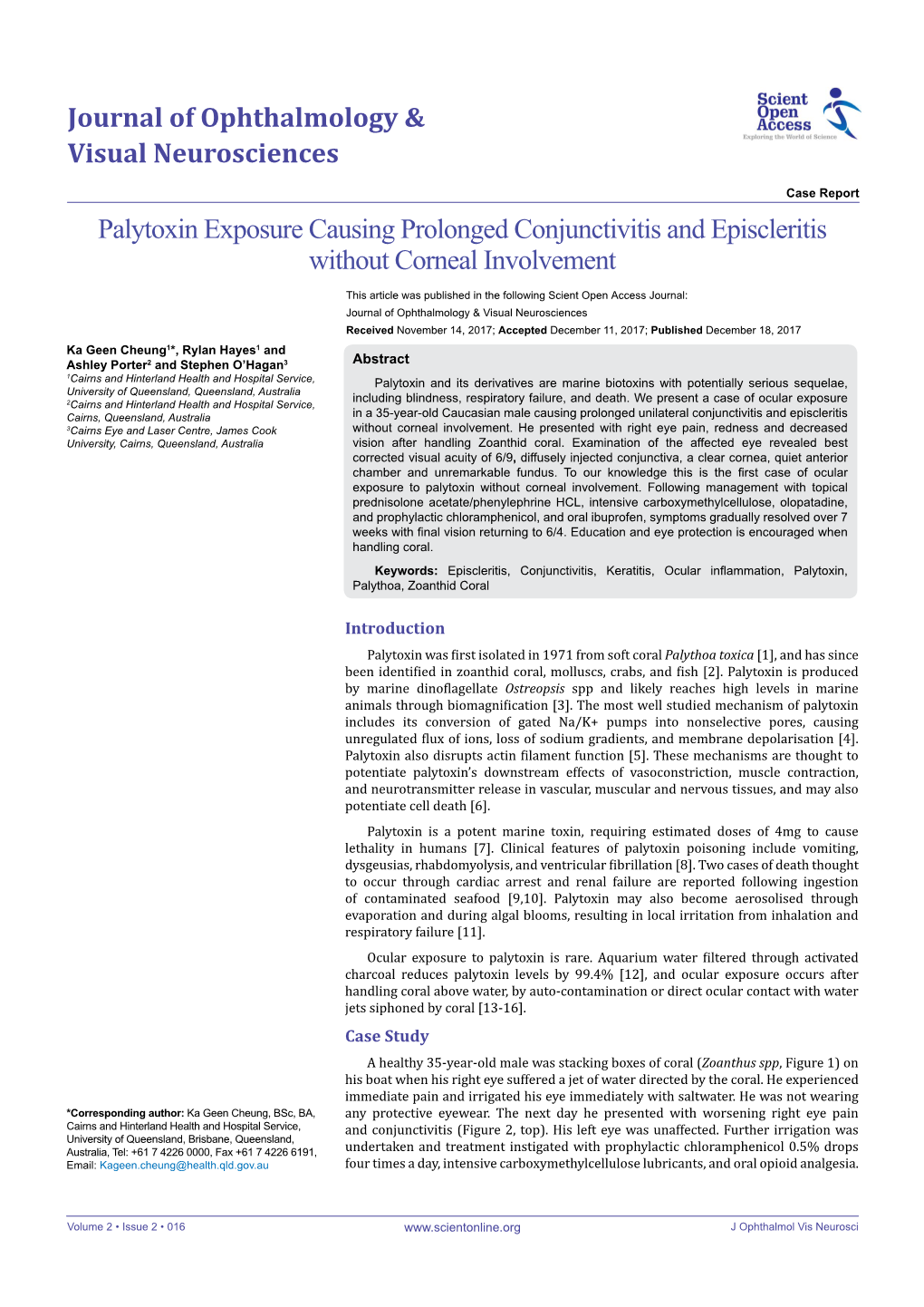 Palytoxin Exposure Causing Prolonged Conjunctivitis and Episcleritis Without Corneal Involvement