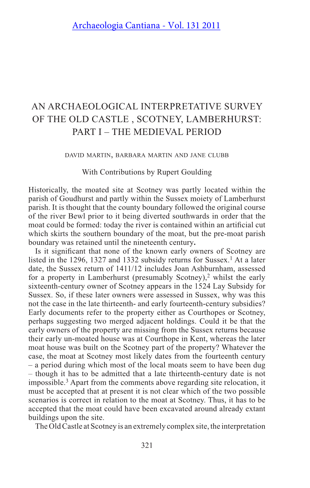 An Archaeological Interpretative Survey of the Old Castle, Scotney