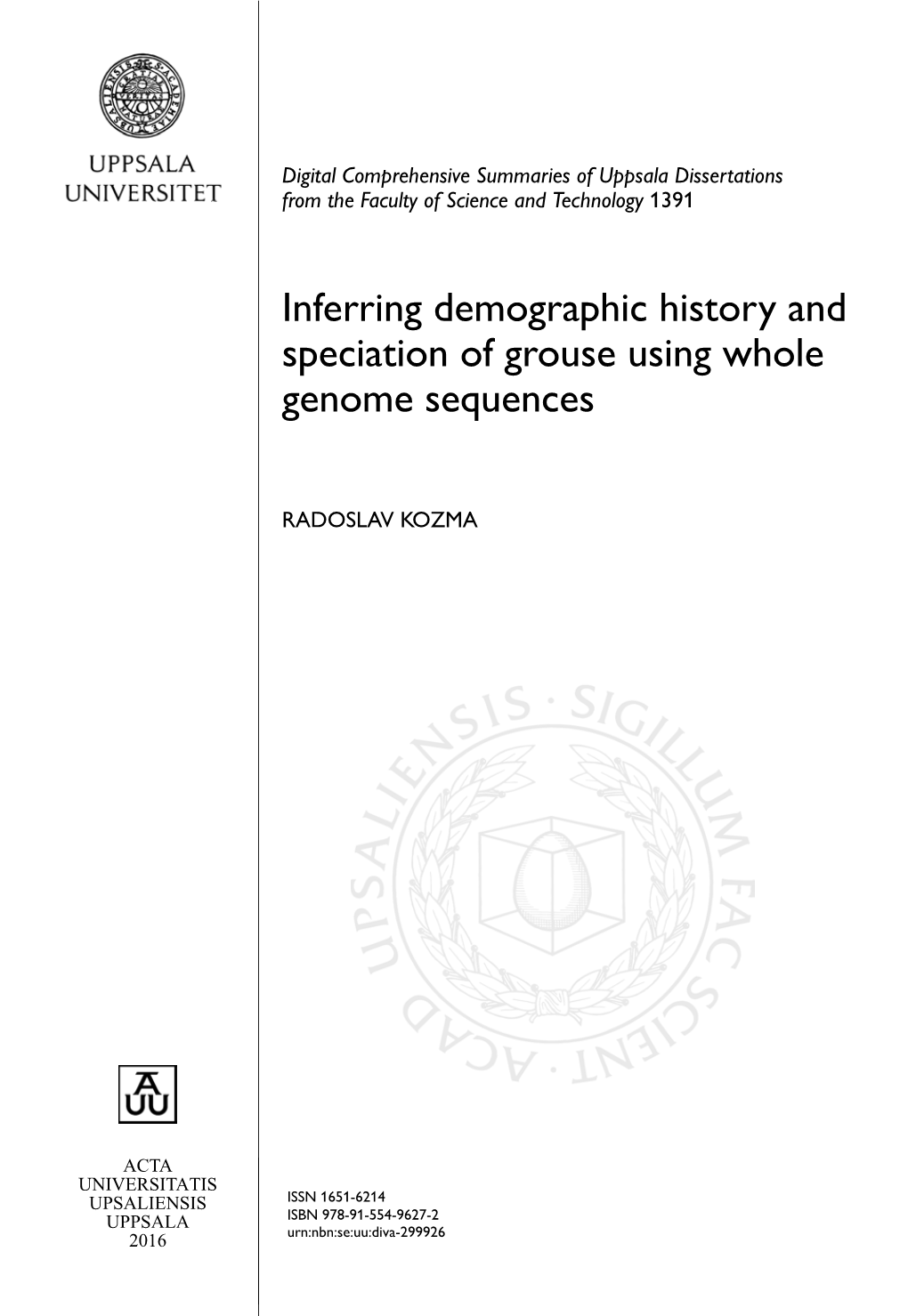 Inferring Demographic History and Speciation of Grouse Using Whole Genome Sequences