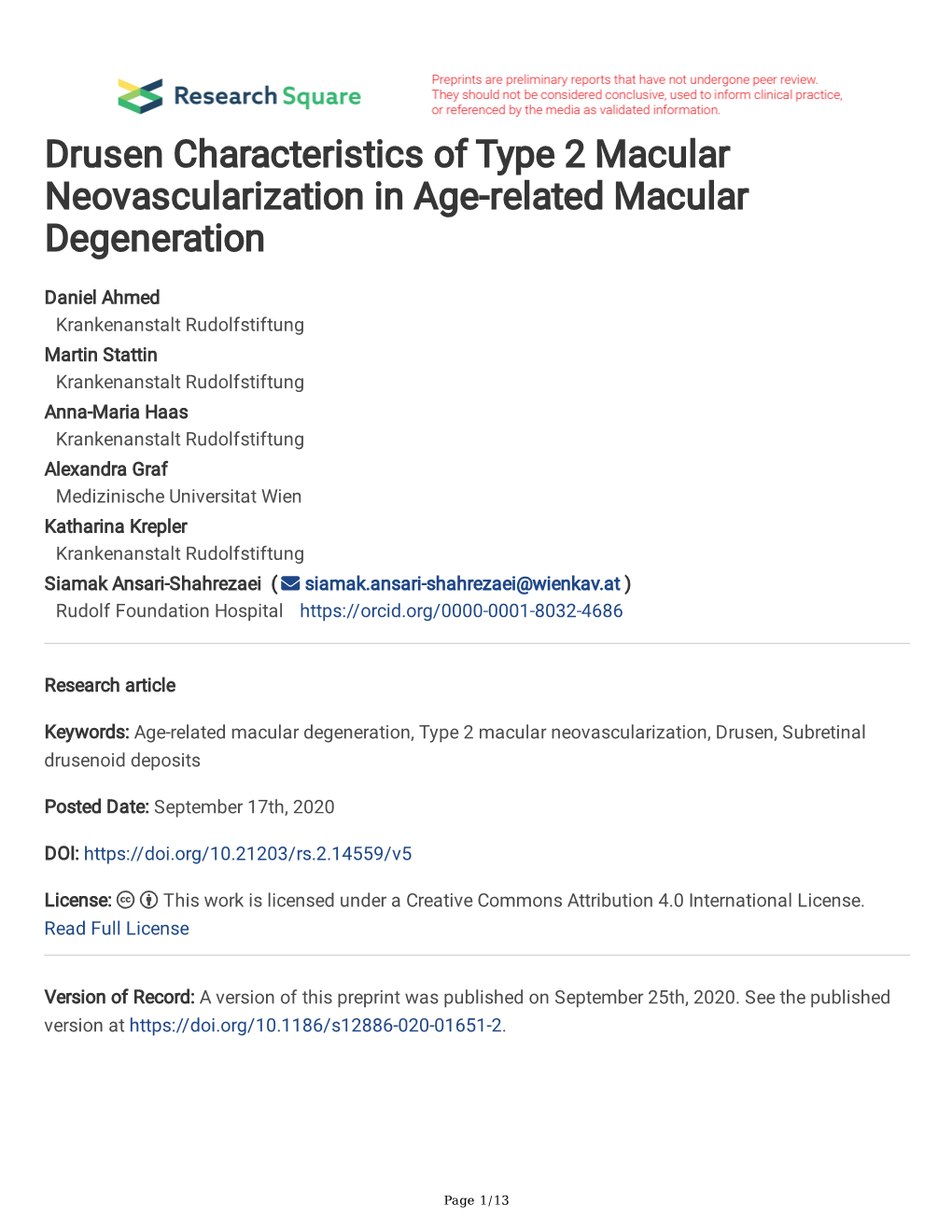 Drusen Characteristics of Type 2 Macular Neovascularization in Age-Related Macular Degeneration