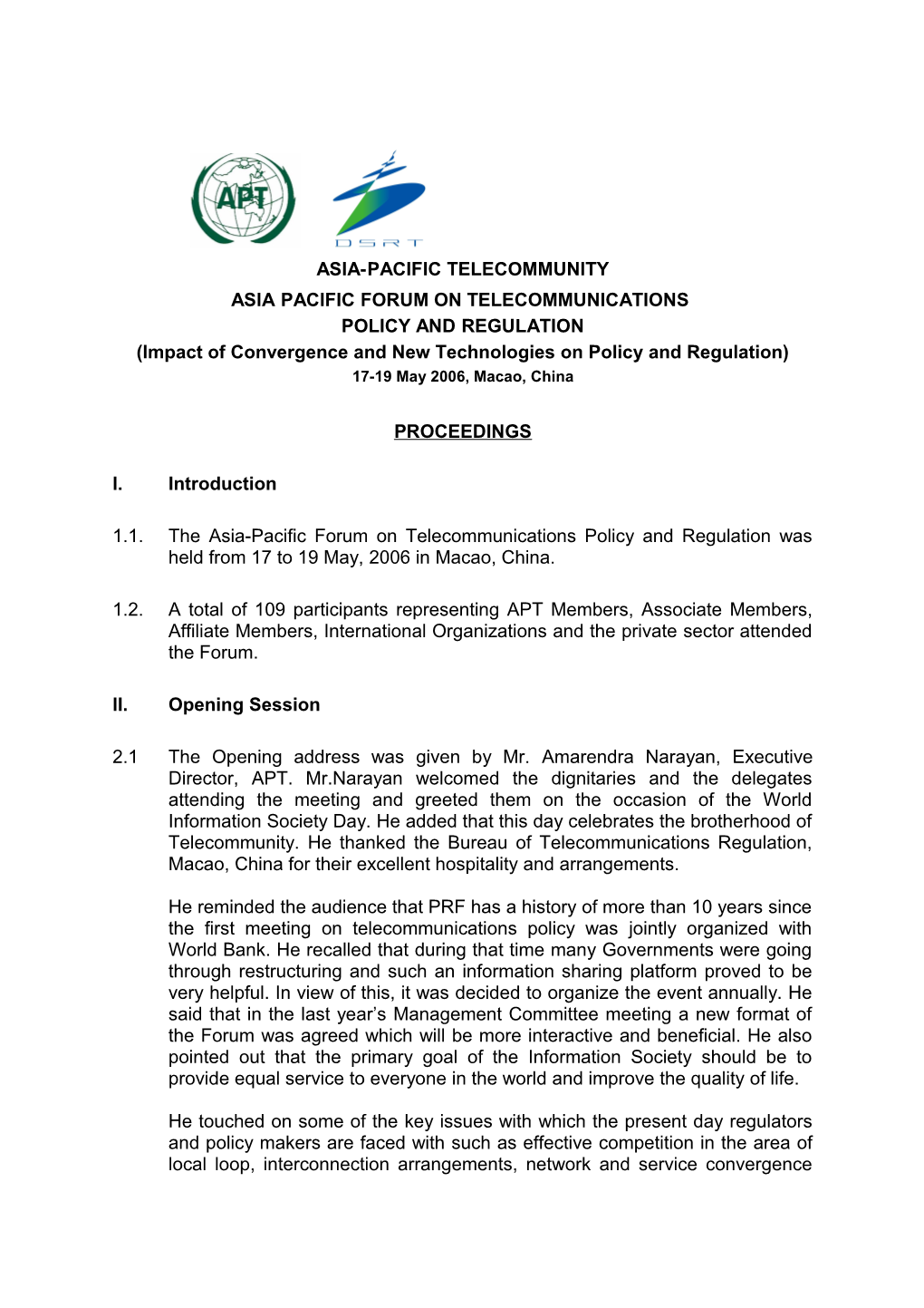 Asia-Pacific Forum On Telecommunications Policy And Regulation