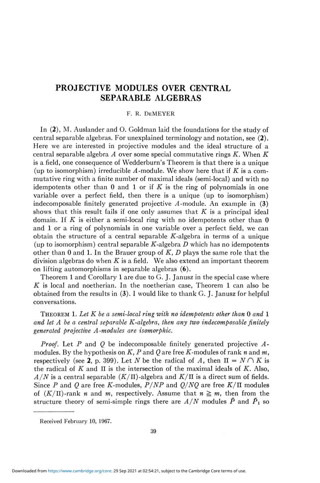Projective Modules Over Central Separable Algebras