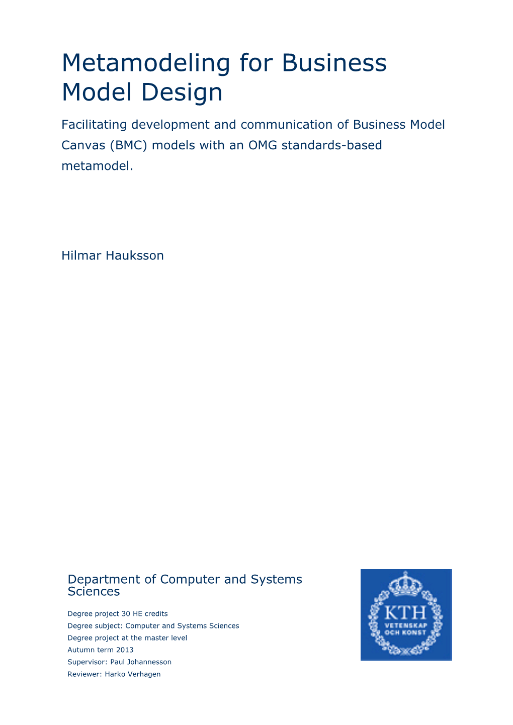 Metamodeling for Business Model Design