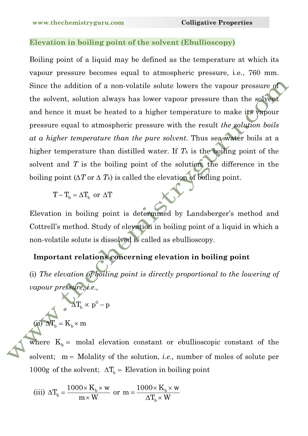 Elevation in Boiling Point of the Solvent (Ebullioscopy)