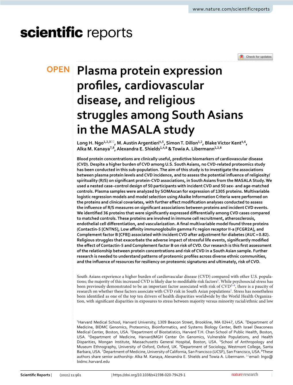 Plasma Protein Expression Profiles, Cardiovascular Disease, And