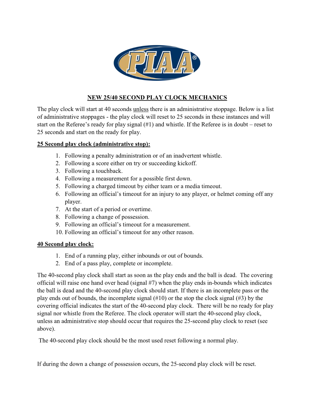 2019 PIAA Play Clock Mechanics