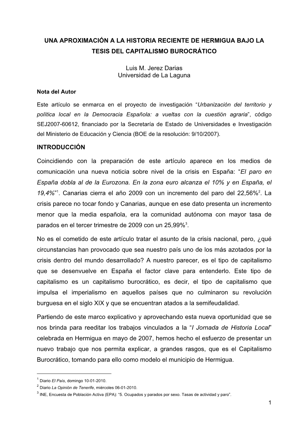 Una Aproximación a La Historia Reciente De Hermigua Bajo La Tesis Del Capitalismo Burocrático