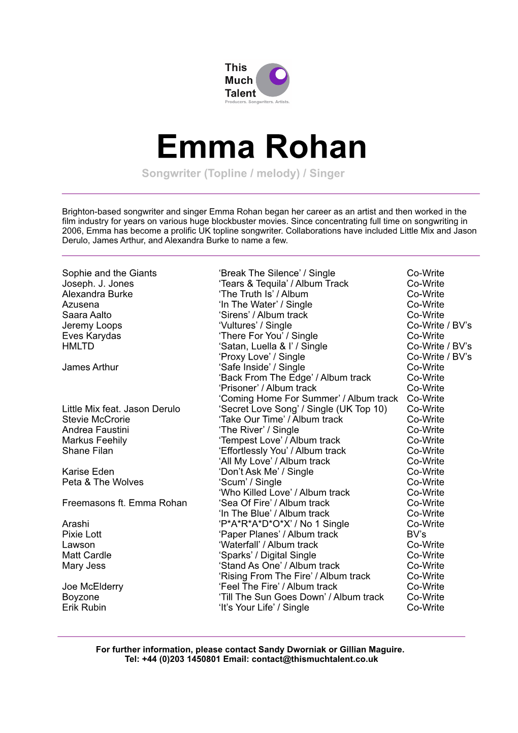 Emma Rohan CV