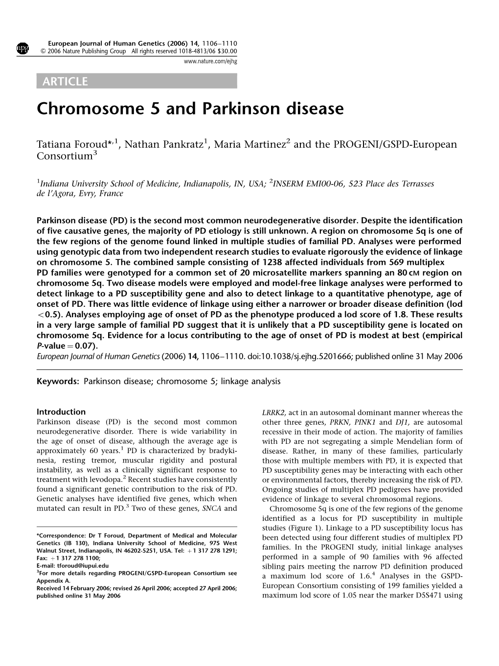 Chromosome 5 and Parkinson Disease