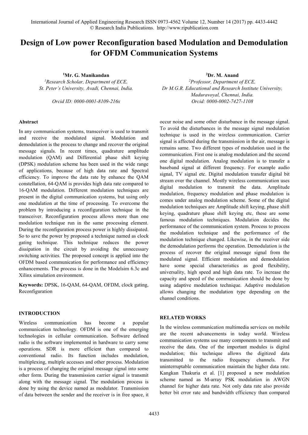 Design of Low Power Reconfiguration Based Modulation and Demodulation for OFDM Communication Systems