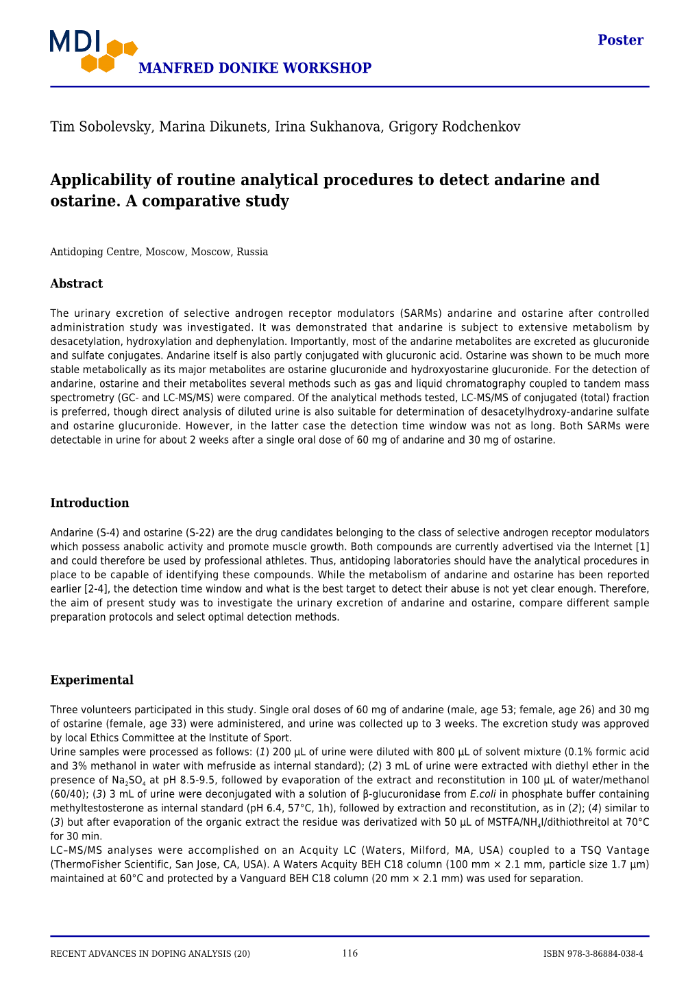 Applicability of Routine Analytical Procedures to Detect Andarine and Ostarine