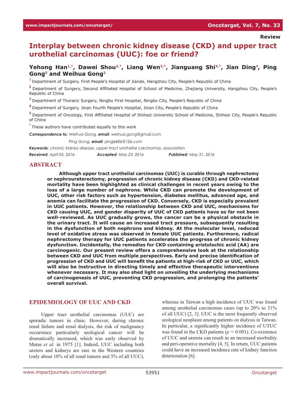 (CKD) and Upper Tract Urothelial Carcinomas (UUC): Foe Or Friend?