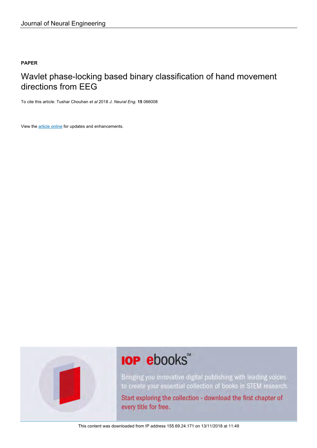 Wavlet Phase-Locking Based Binary Classification of Hand Movement Directions from EEG