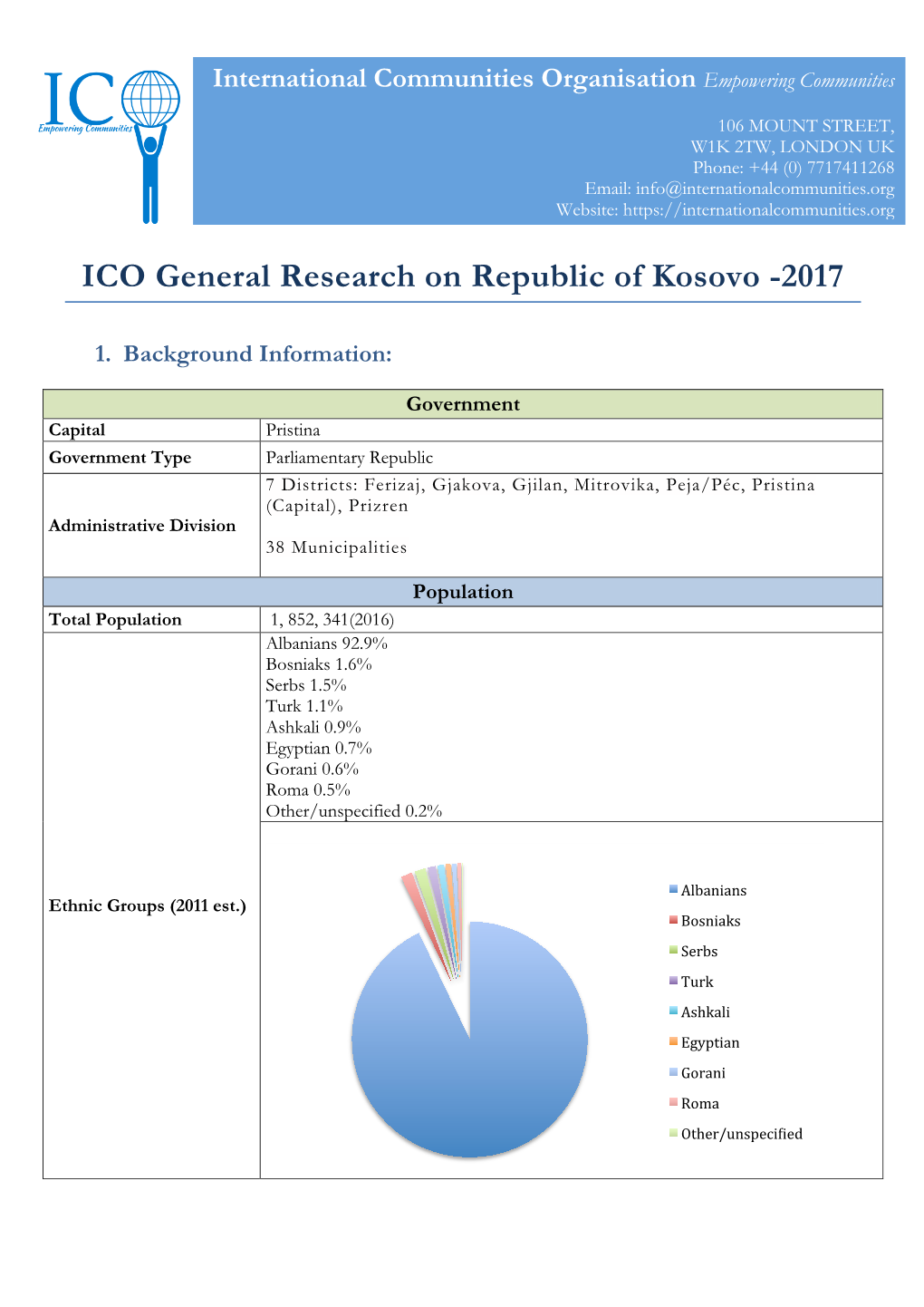 ICO General Research on Republic of Kosovo -2017