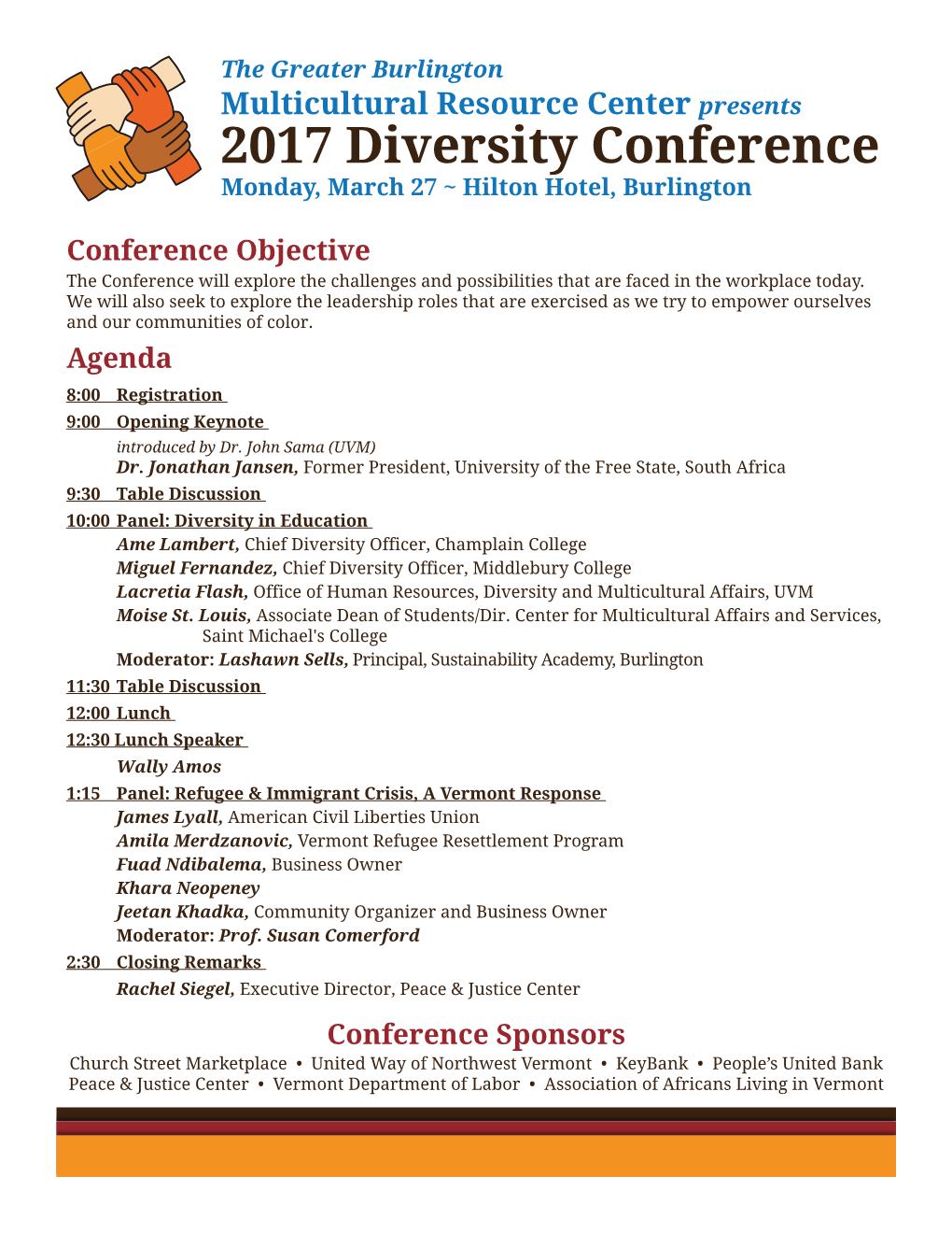 2017 Diversity Conference Monday, March 27 ~ Hilton Hotel, Burlington