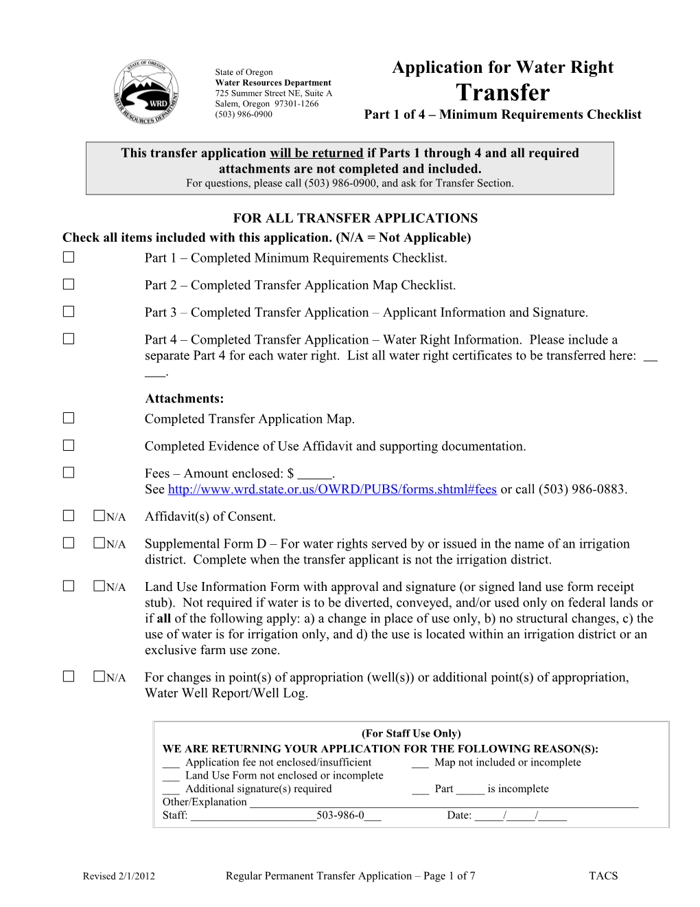 Regular Permanent Transfer Application Fillable