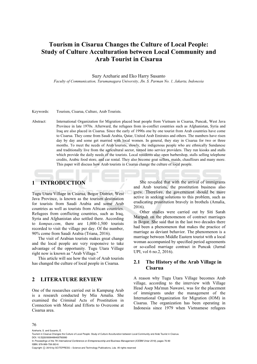 Tourism in Cisarua Changes the Culture of Local People: Study of Culture Acculturation Between Local Community and Arab Tourist in Cisarua