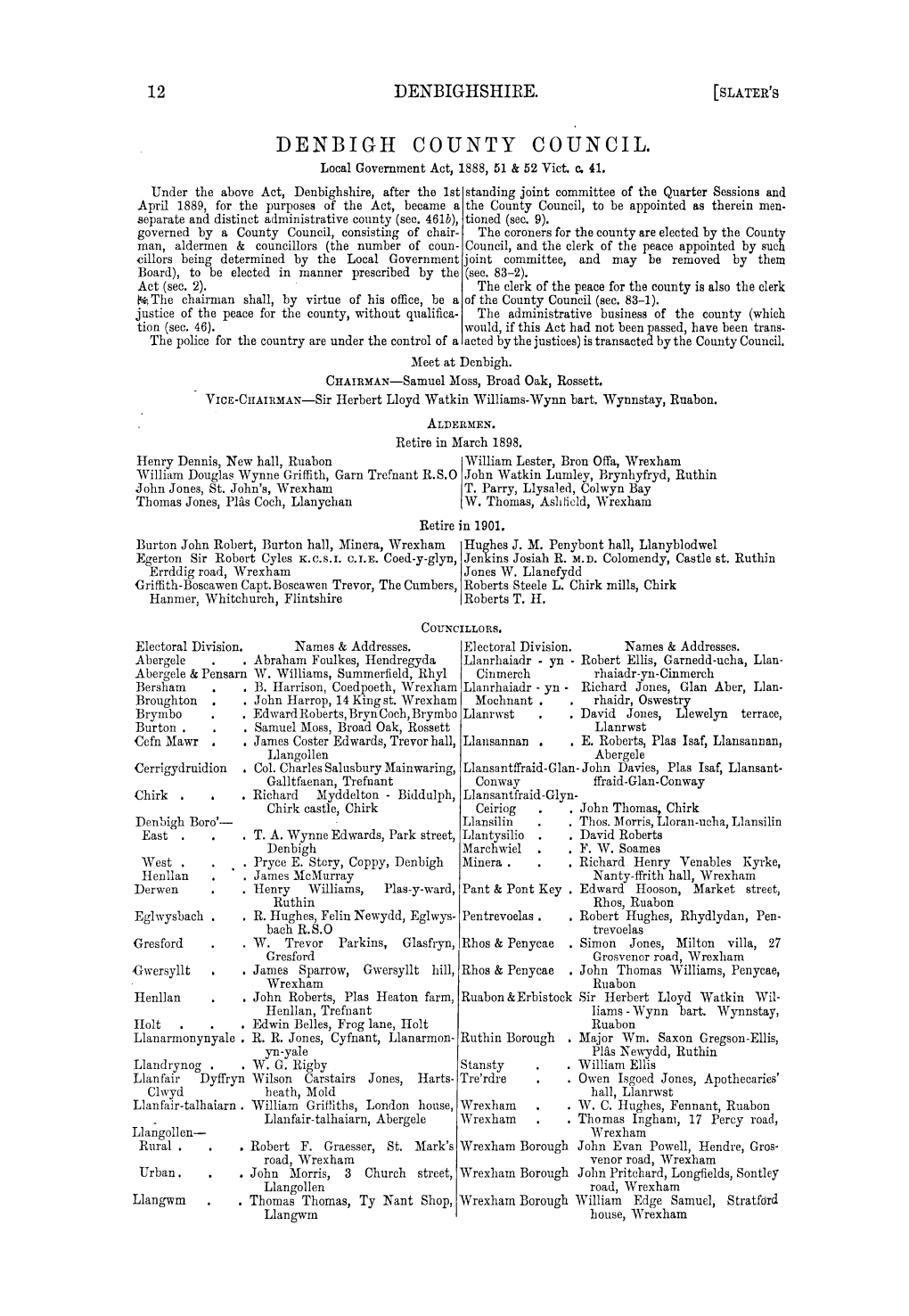 DENBIGH COUNTY COUNCIL. Local Government Act, 1888, 51 & 52 Vict