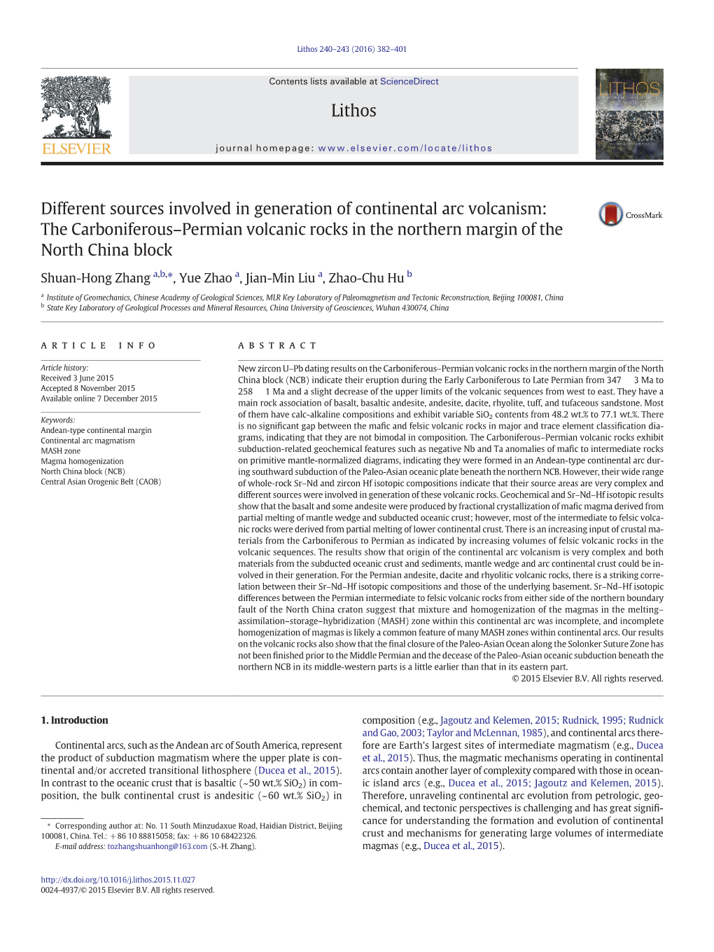 Different Sources Involved in Generation of Continental Arc Volcanism: the Carboniferous–Permian Volcanic Rocks in the Northern Margin of the North China Block