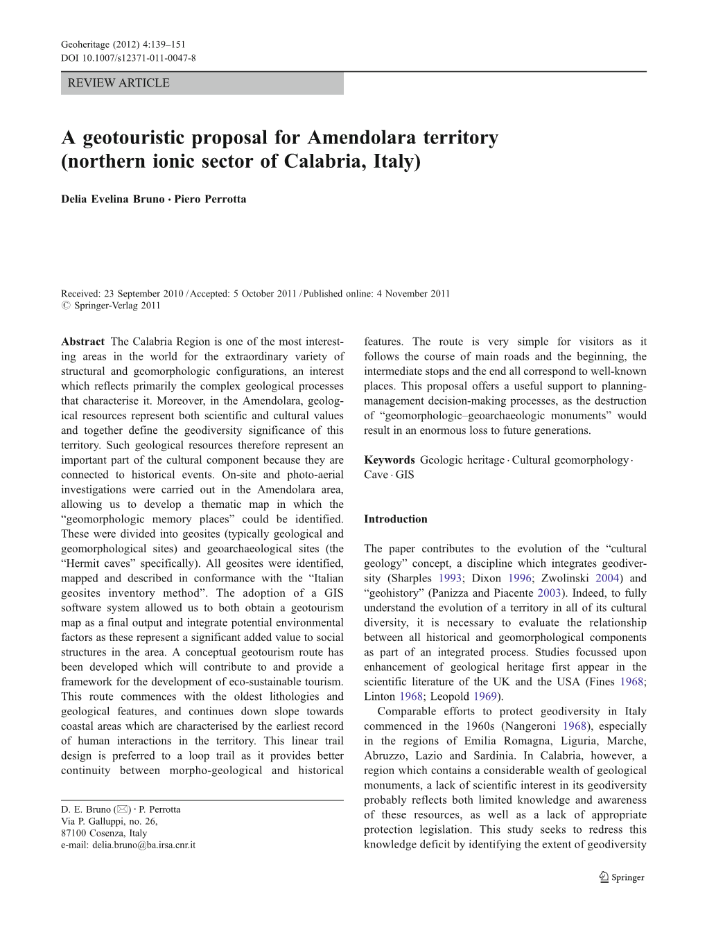 A Geotouristic Proposal for Amendolara Territory (Northern Ionic Sector of Calabria, Italy)