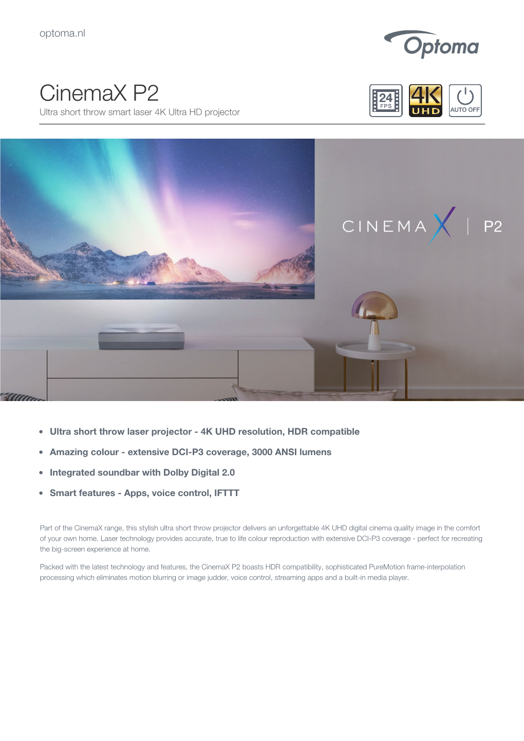 Cinemax P2 Ultra Short Throw Smart Laser 4K Ultra HD Projector