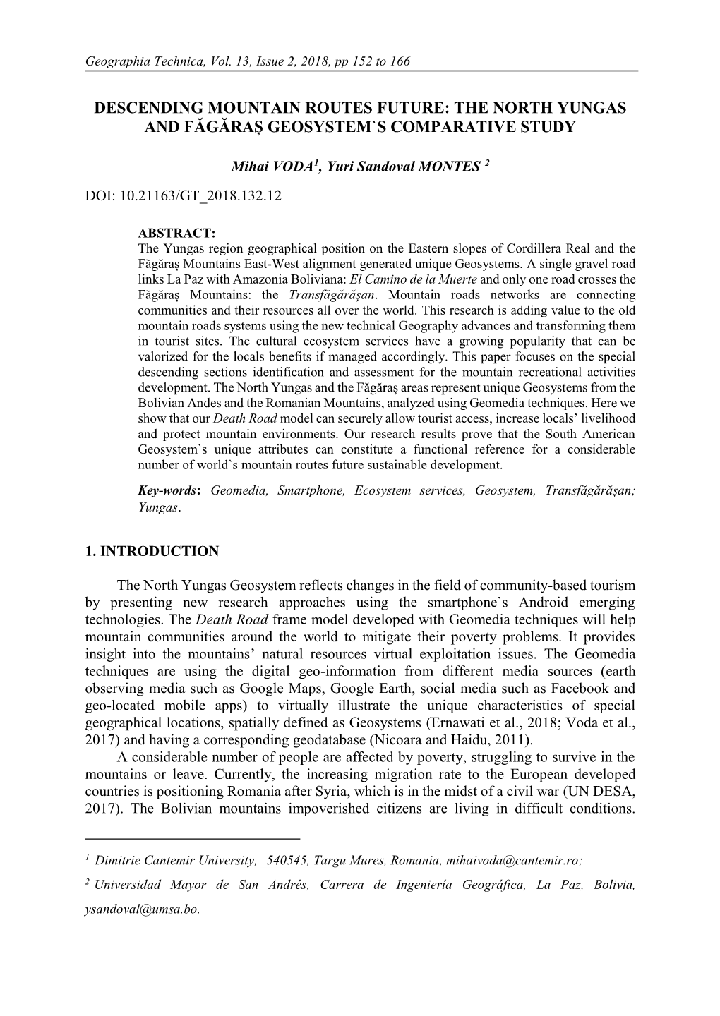 The North Yungas and Făgăraș Geosystem`S Comparative Study