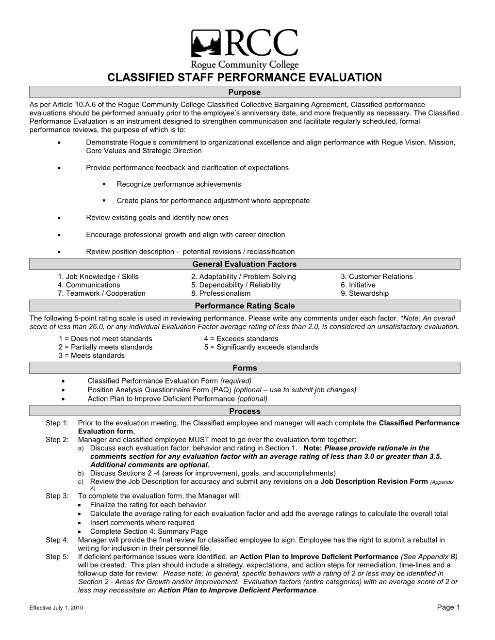 Classified Staff Performance Evaluation