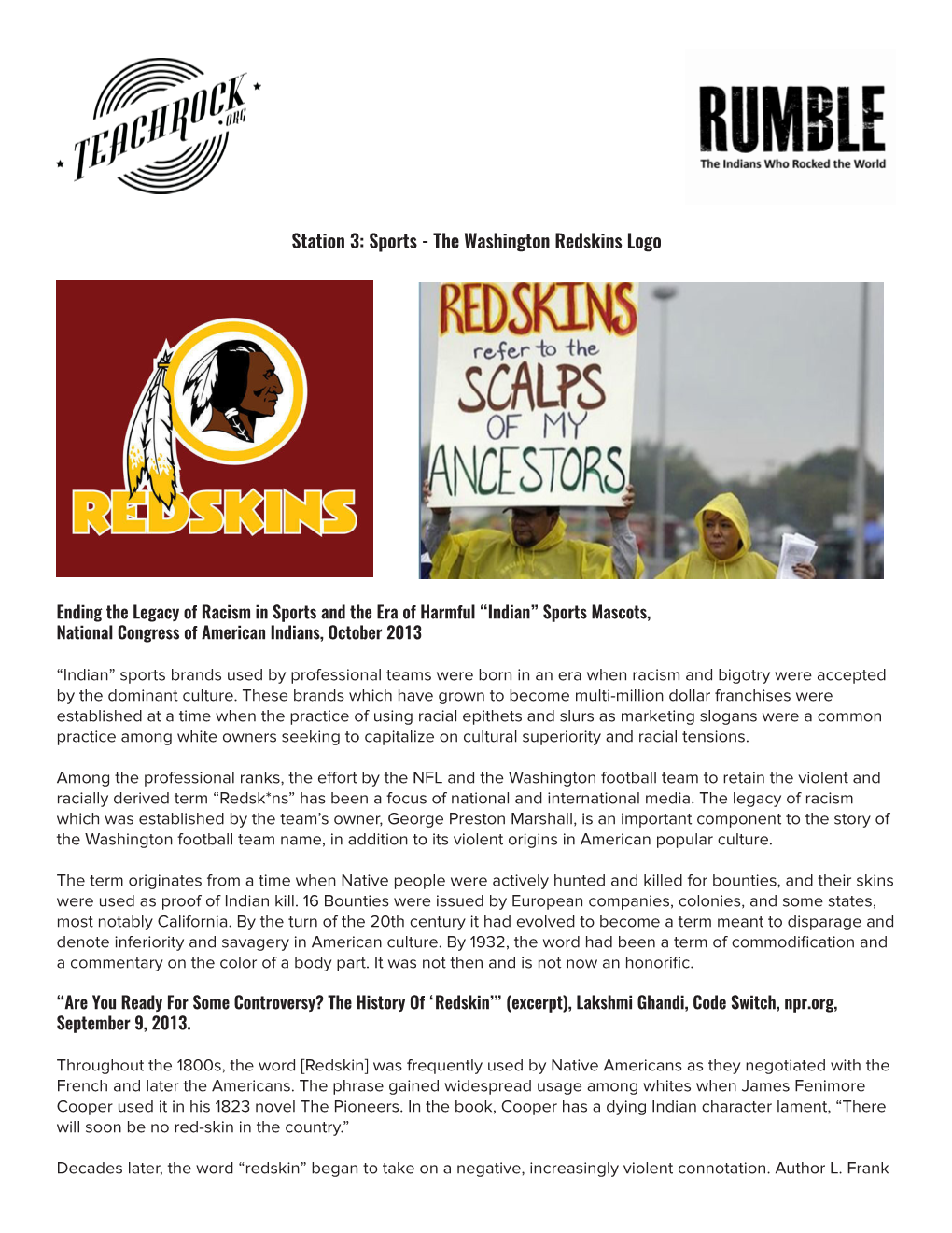 Station 3: Sports - the Washington Redskins Logo