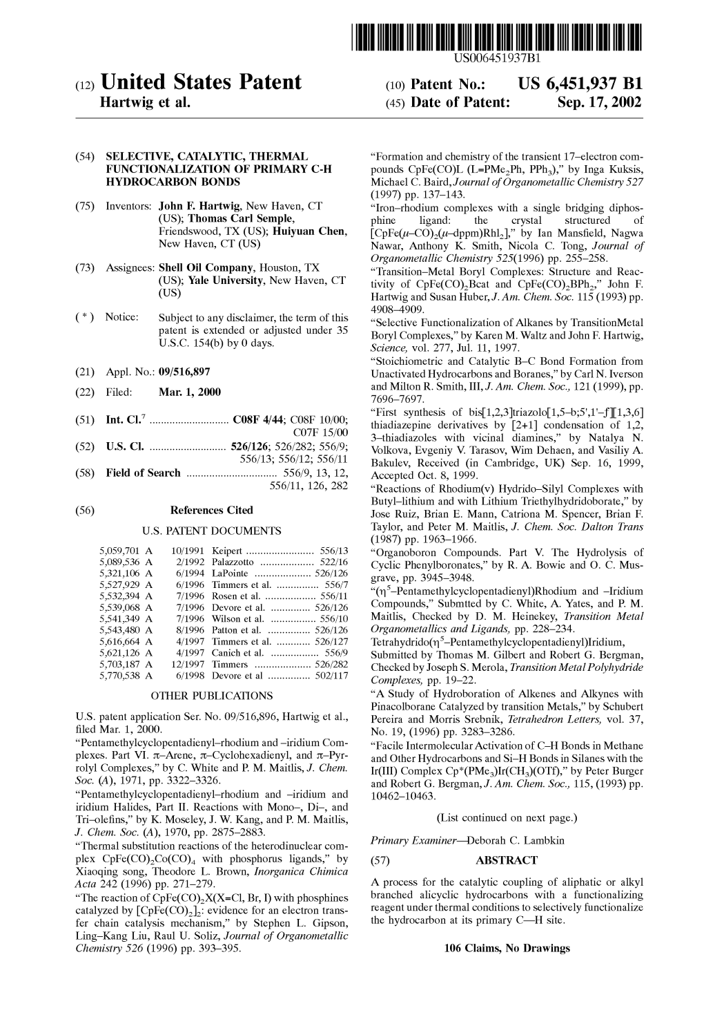 (12) United States Patent (10) Patent No.: US 6,451,937 B1 Hartwig Et Al