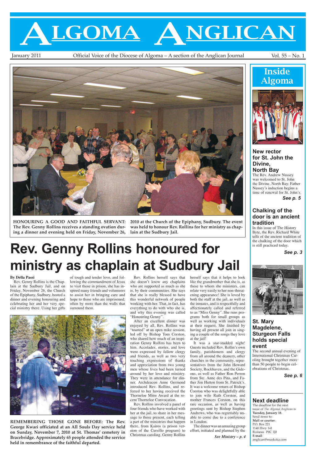 ALGOMA ANGLICAN January 2011 Official Voice of the Diocese of Algoma – a Section of the Anglican Journal Vol